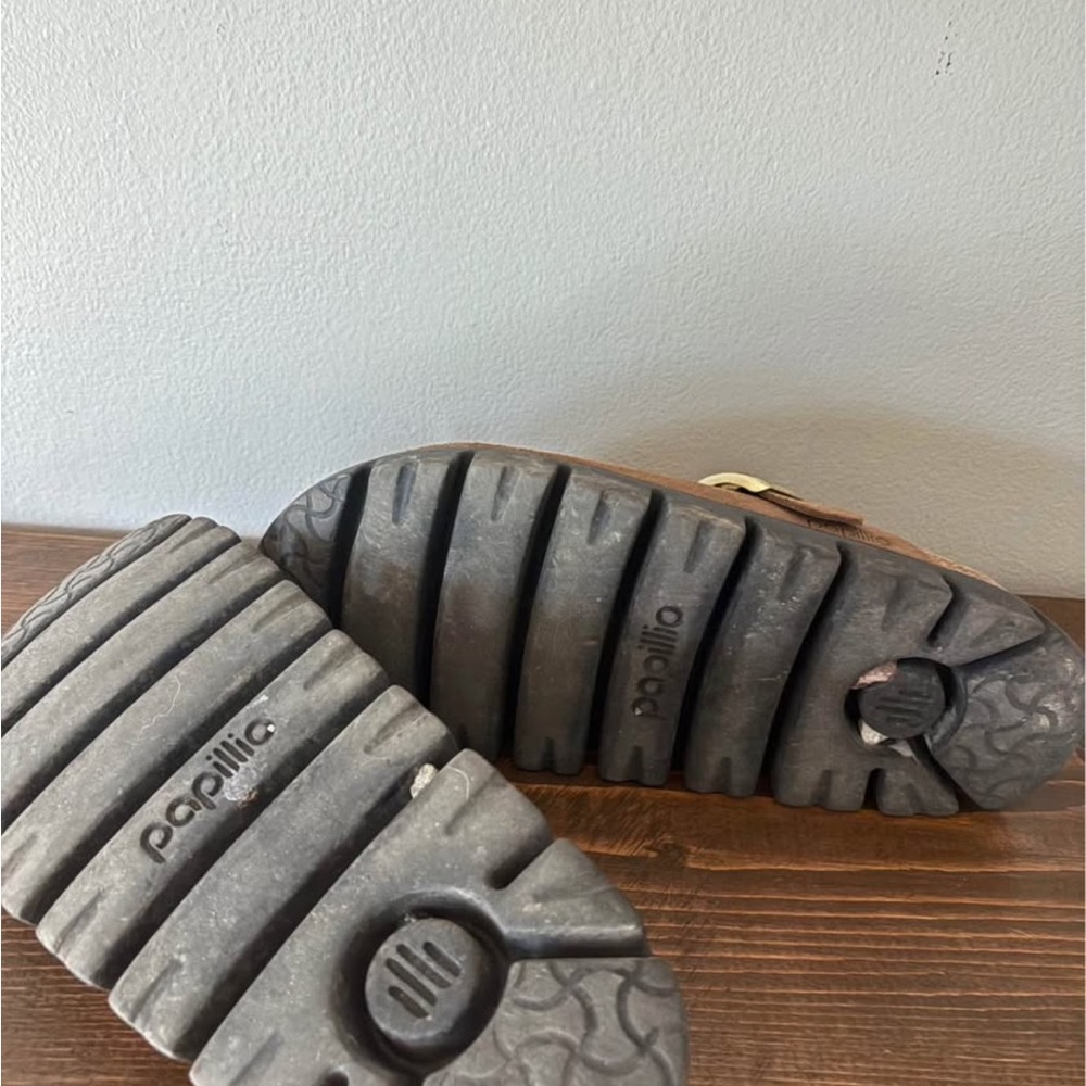 Papillio Brown Suede Clog Mules with Gold Buckle - Picture 4 of 5